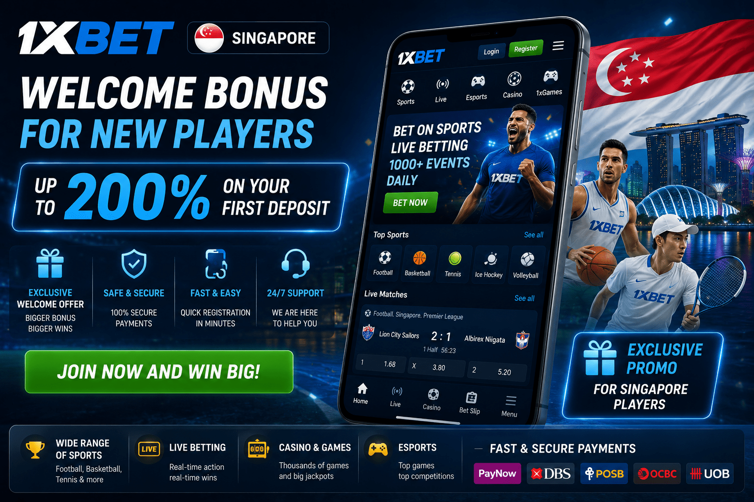 1xBet promo code Singapore welcome offer for new players
